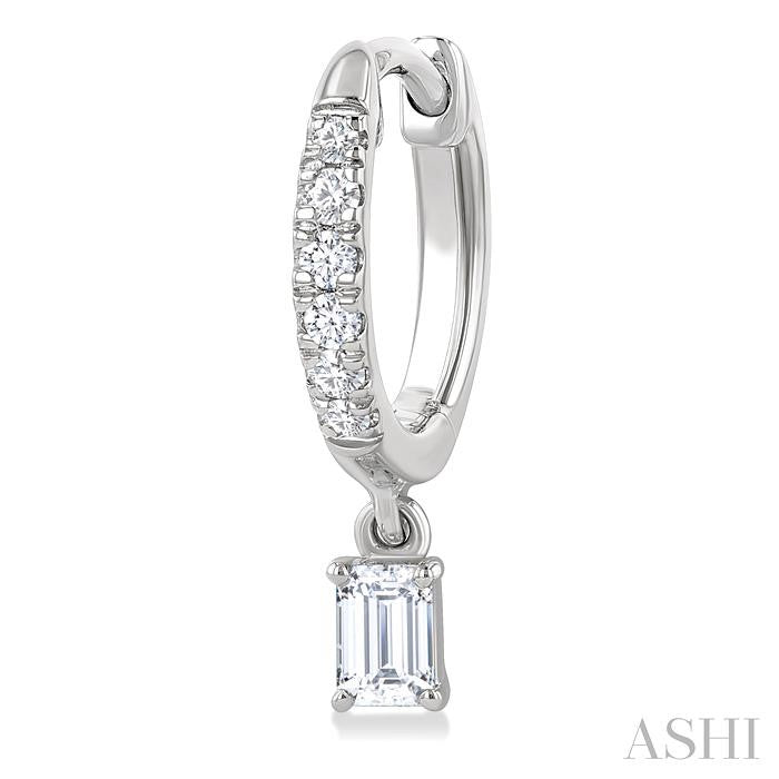 3/8 Ctw Octagon Shape and Round Cut Diamond Fashion Huggie Petite Earrings in 14K White Gold