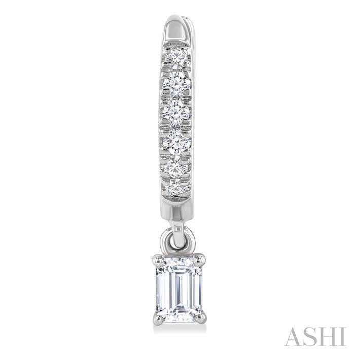 3/8 Ctw Octagon Shape and Round Cut Diamond Fashion Huggie Petite Earrings in 14K White Gold