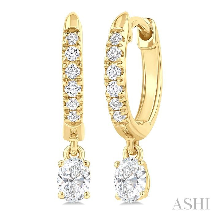 3/8 Ctw Oval Shape and Round Cut Diamond Fashion Huggie Petite Earrings in 14K Yellow Gold