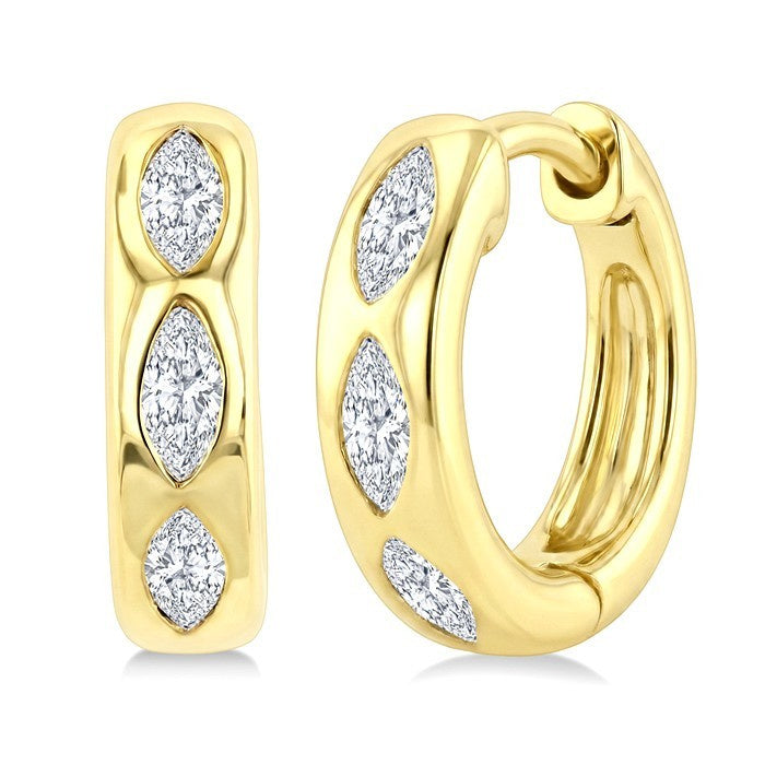 1/3 Ctw Bezel Set Marquise Cut Diamond Petite Huggie Earrings in 14K Yellow Gold