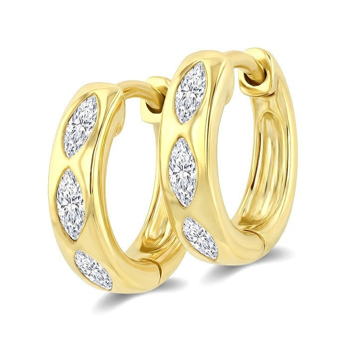 1/3 Ctw Bezel Set Marquise Cut Diamond Petite Huggie Earrings in 14K Yellow Gold