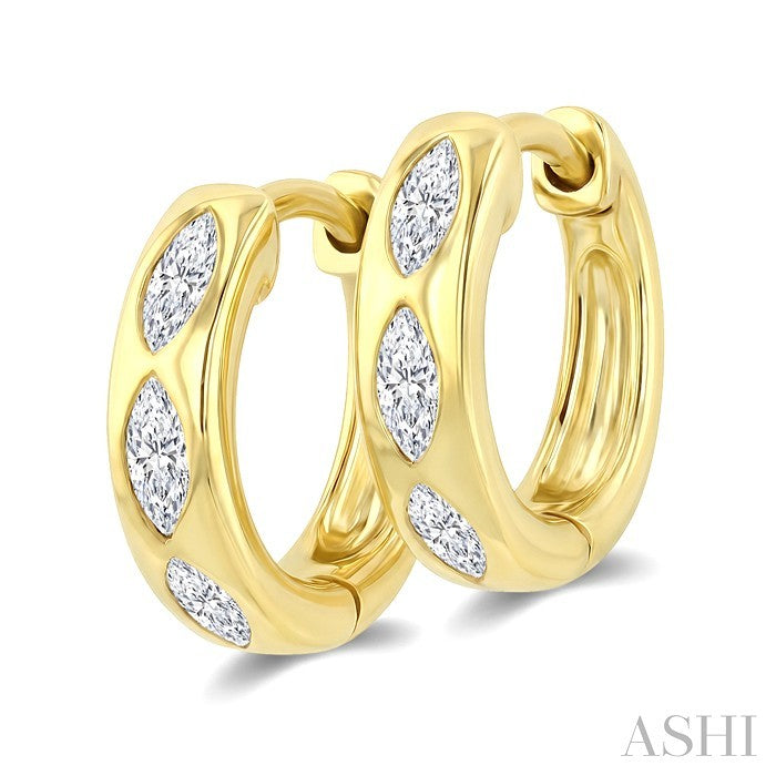 1/3 Ctw Bezel Set Marquise Cut Diamond Petite Huggie Earrings in 14K Yellow Gold