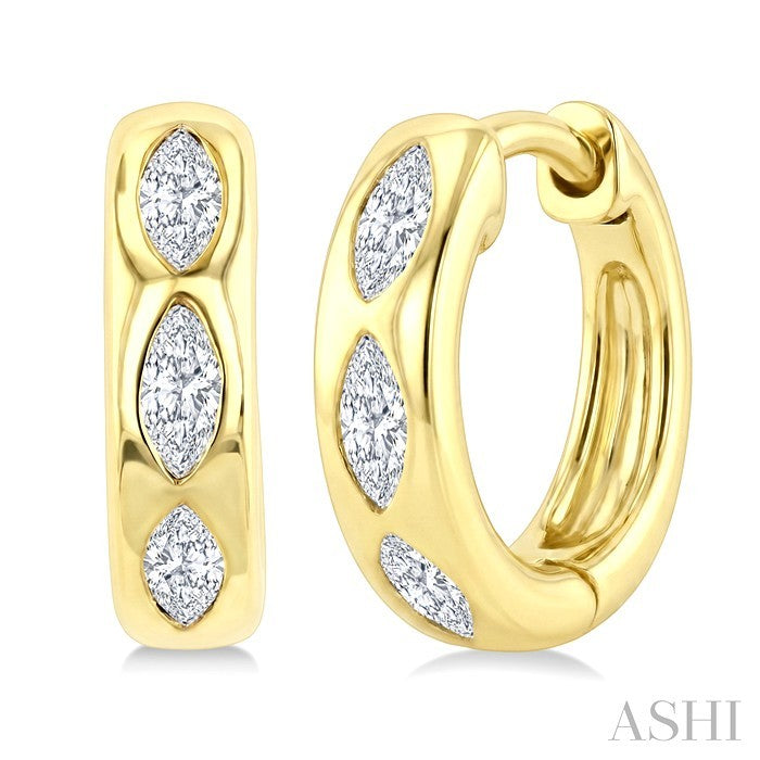 1/3 Ctw Bezel Set Marquise Cut Diamond Petite Huggie Earrings in 14K Yellow Gold