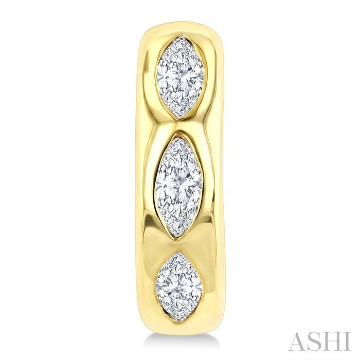 1/3 Ctw Bezel Set Marquise Cut Diamond Petite Huggie Earrings in 14K Yellow Gold