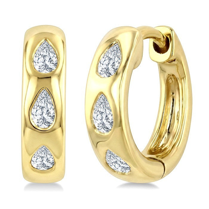 1/4 Ctw Bezel Set Pear Cut Diamond Petite Huggie Earrings in 14K Yellow Gold