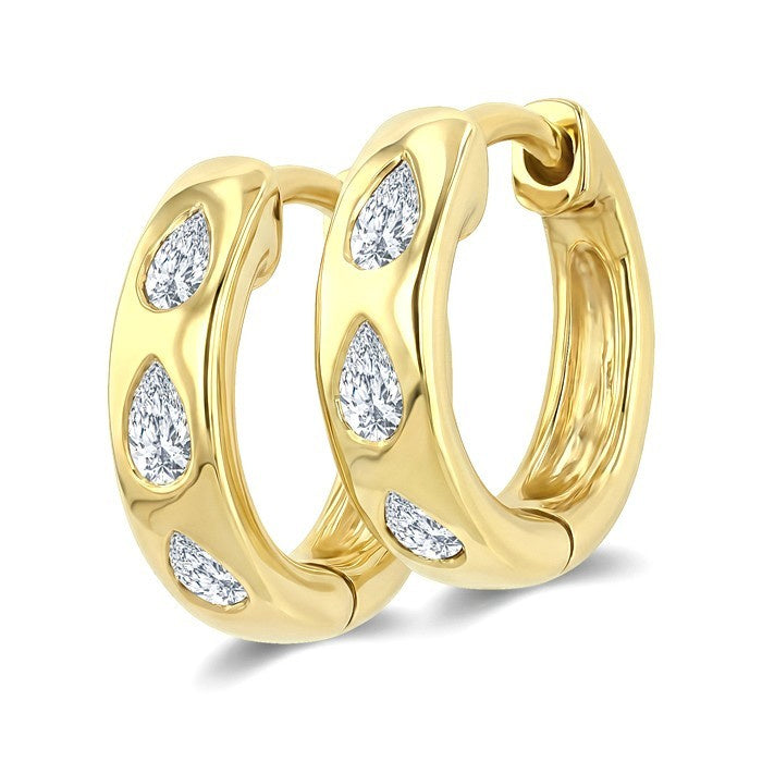 1/4 Ctw Bezel Set Pear Cut Diamond Petite Huggie Earrings in 14K Yellow Gold