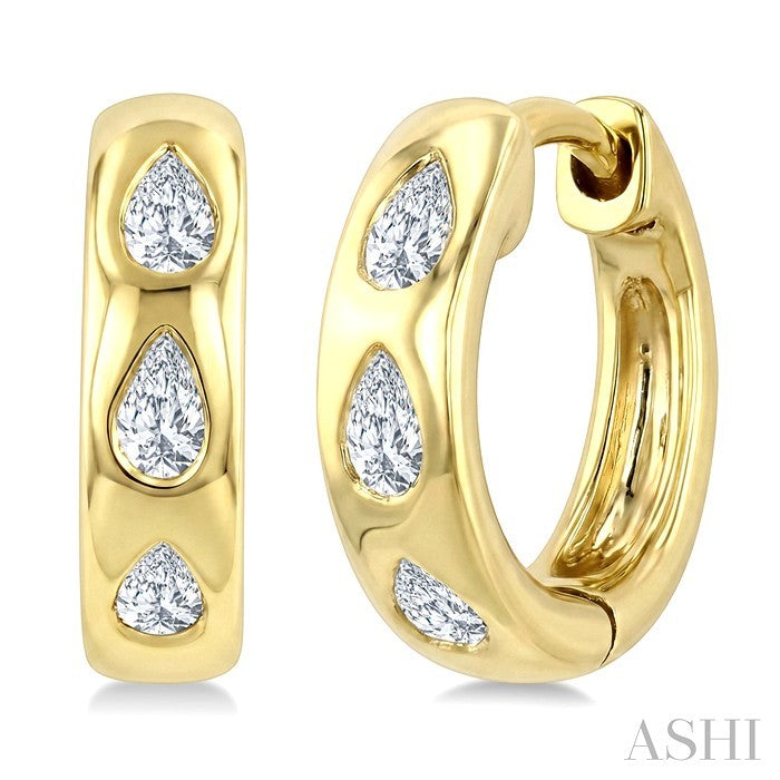 1/4 Ctw Bezel Set Pear Cut Diamond Petite Huggie Earrings in 14K Yellow Gold