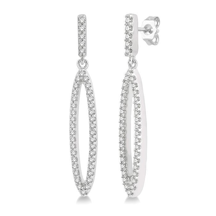 1/4 Ctw Open Marquise Round Cut Diamond Long Earrings in 14K White Gold