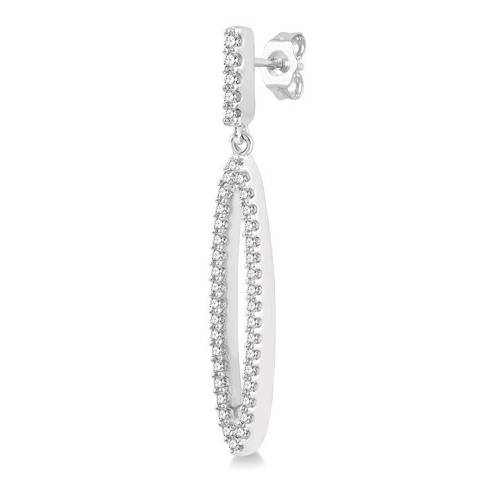 1/4 Ctw Open Marquise Round Cut Diamond Long Earrings in 14K White Gold