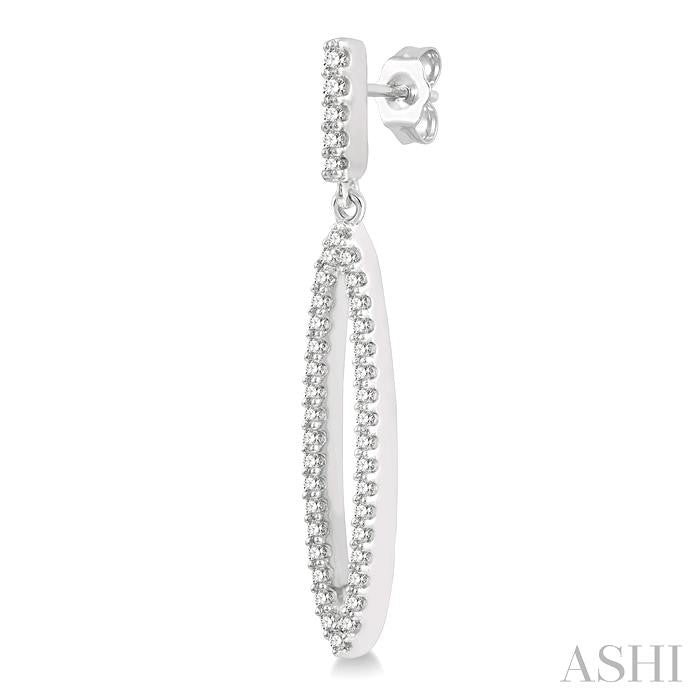 1/4 Ctw Open Marquise Round Cut Diamond Long Earrings in 14K White Gold