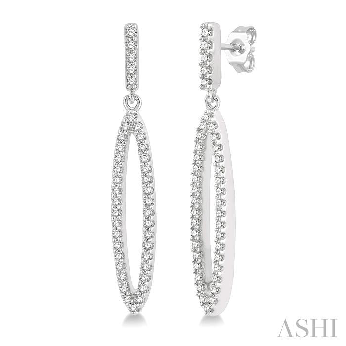 1/4 Ctw Open Marquise Round Cut Diamond Long Earrings in 14K White Gold