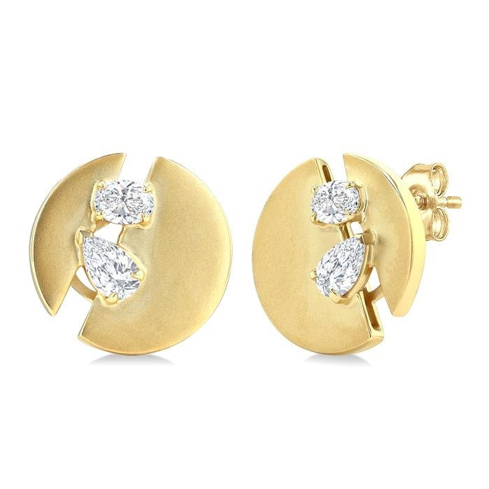 1/2 Ctw Split Circle Oval and Pear Cut Diamond Fashion Stud Earrings in 14K Yellow Gold