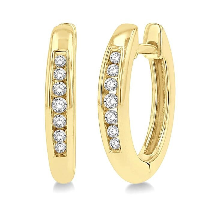 1/10 Ctw Inlay Round Cut Diamond Huggie Petite Earrings in 10K Yellow Gold