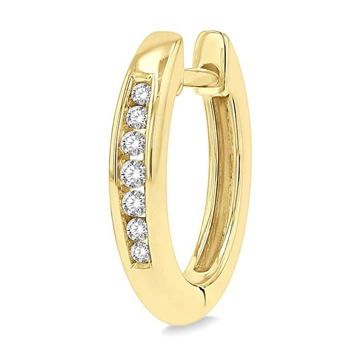 1/10 Ctw Inlay Round Cut Diamond Huggie Petite Earrings in 10K Yellow Gold