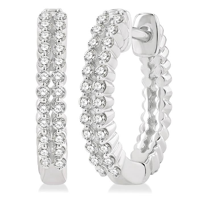 1/4 Ctw Petite Twin Row Round Cut Diamond Fashion Huggies in 10K White Gold