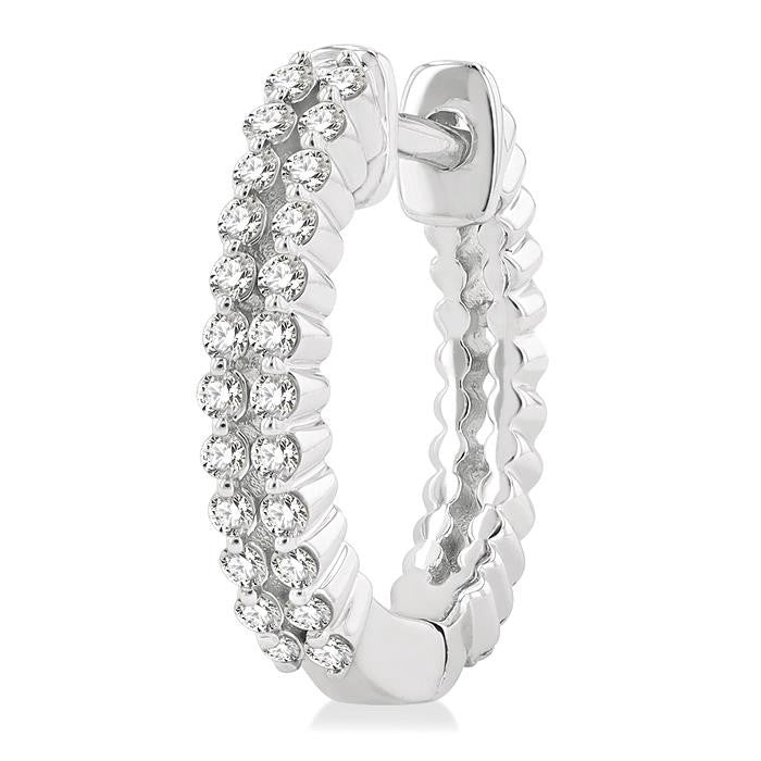 1/4 Ctw Petite Twin Row Round Cut Diamond Fashion Huggies in 10K White Gold