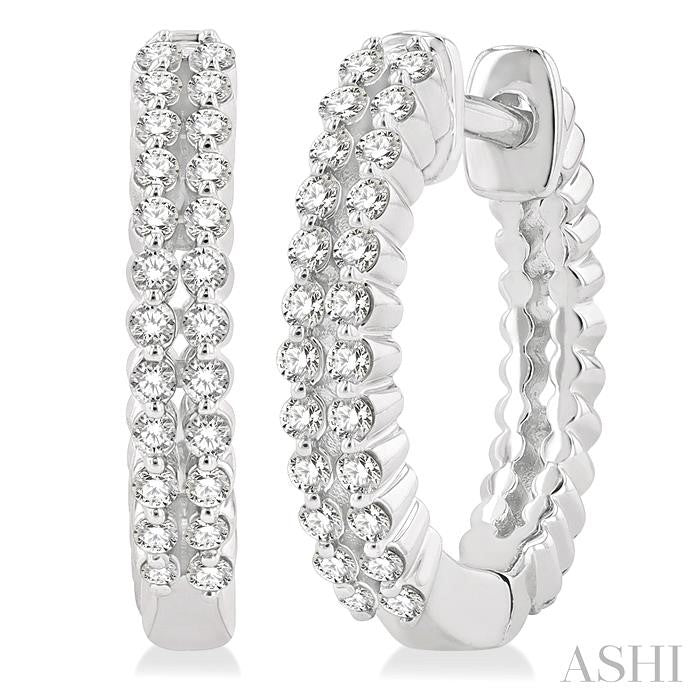 1/4 Ctw Petite Twin Row Round Cut Diamond Fashion Huggies in 10K White Gold