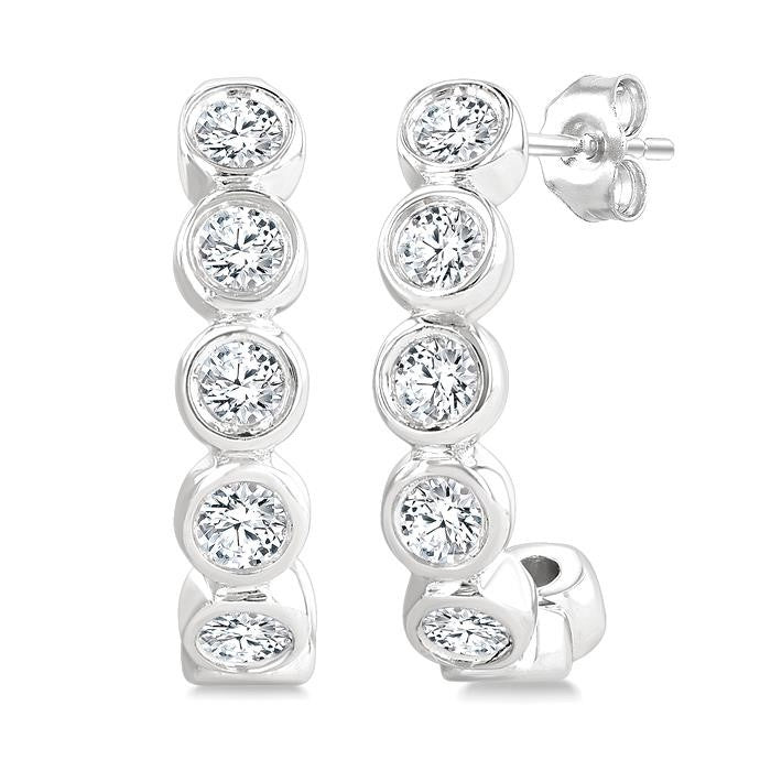 1/4 Ctw Petite Bezel Set Round Cut Diamond Fashion Half Hoop Earrings in 10K White Gold