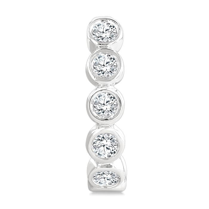 1/4 Ctw Petite Bezel Set Round Cut Diamond Fashion Half Hoop Earrings in 10K White Gold