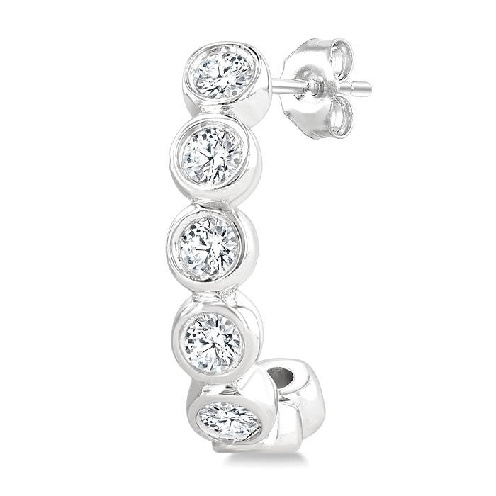 1/4 Ctw Petite Bezel Set Round Cut Diamond Fashion Half Hoop Earrings in 10K White Gold
