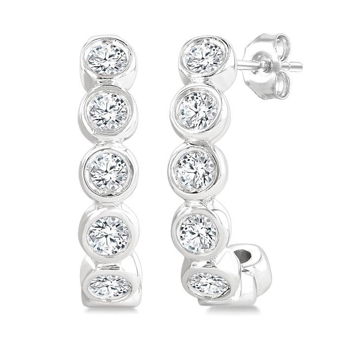 Bezel Set Petite Diamond Half Hoop Earrings
