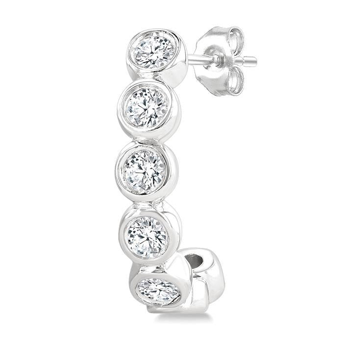 Bezel Set Petite Diamond Half Hoop Earrings