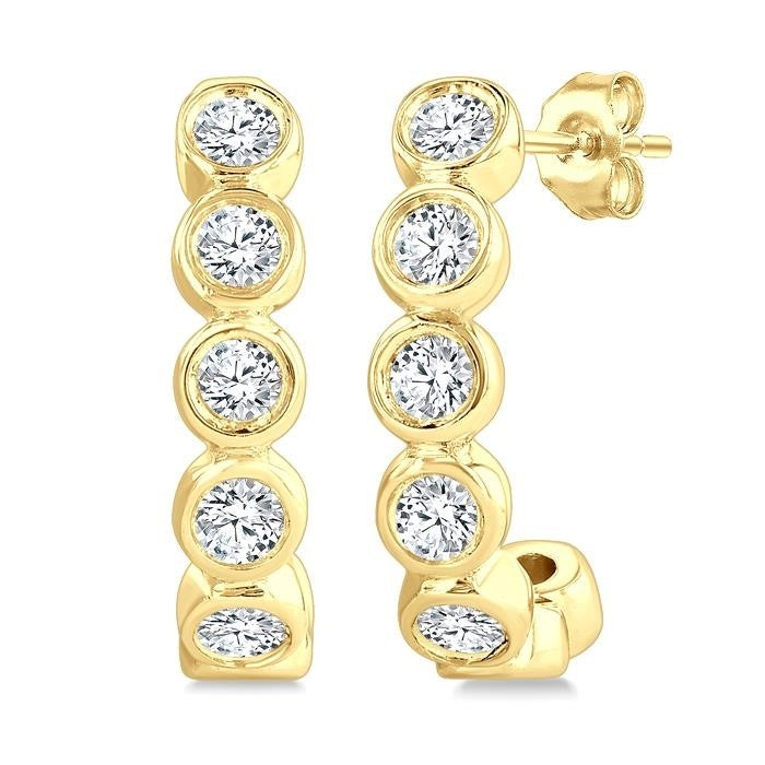 Bezel Set Petite Diamond Half Hoop Earrings