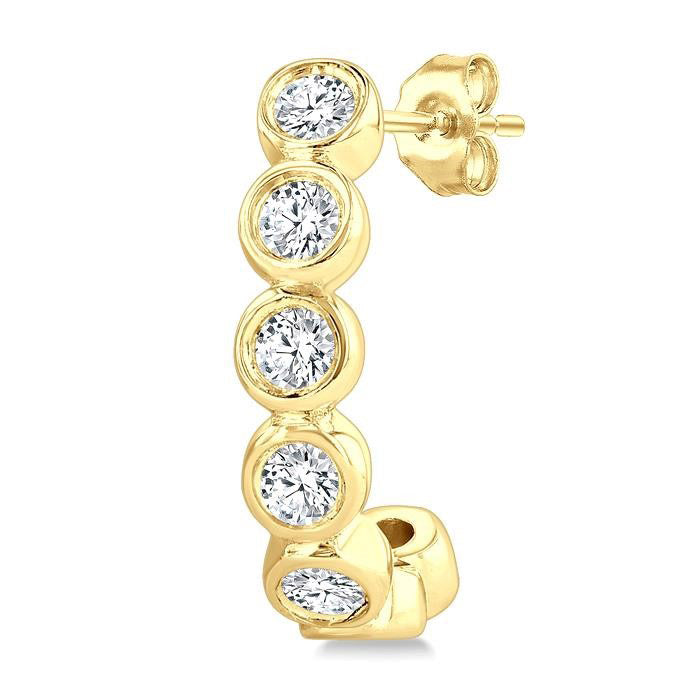 Bezel Set Petite Diamond Half Hoop Earrings