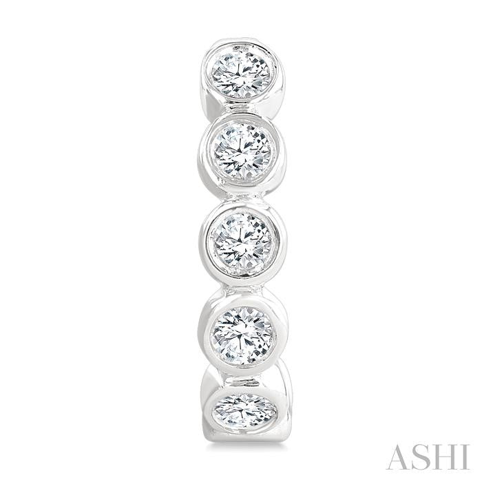 1/4 Ctw Petite Bezel Set Round Cut Diamond Fashion Half Hoop Earrings in 10K White Gold