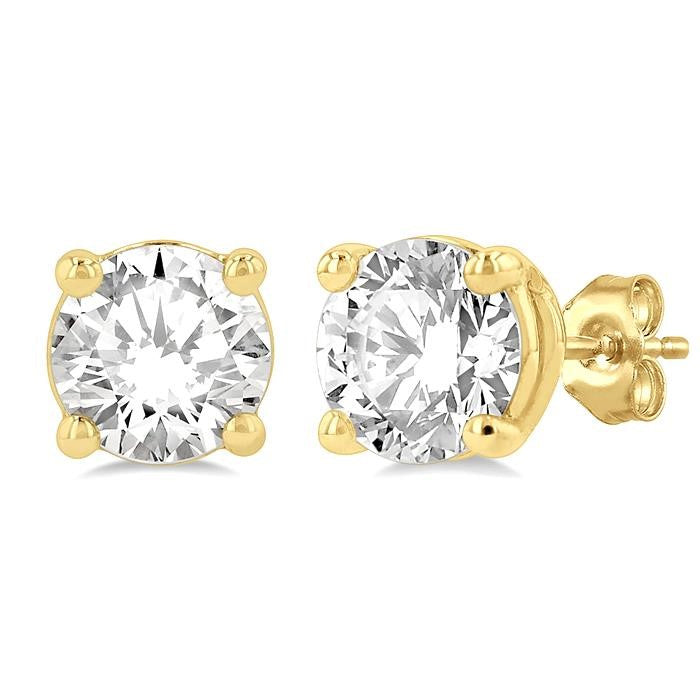 1 1/2 Ctw Round Cut Diamond Stud Earrings in 14K Yellow Gold
