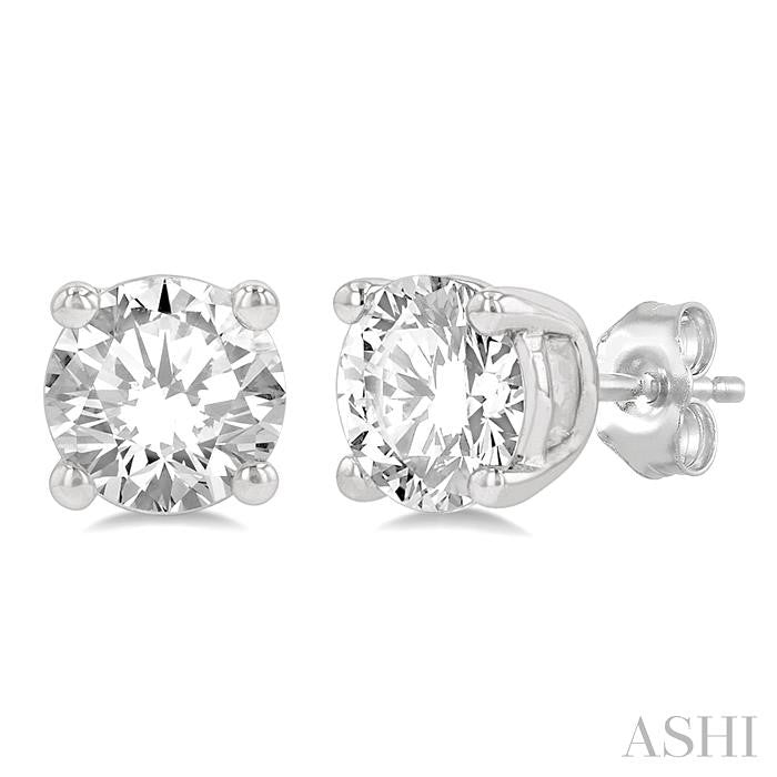 1 Ctw Round Cut Diamond Stud Earrings in 14K White Gold