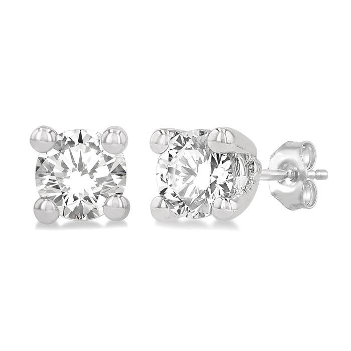 1/10 Ctw Round Cut Diamond Stud Earrings in 14K White Gold