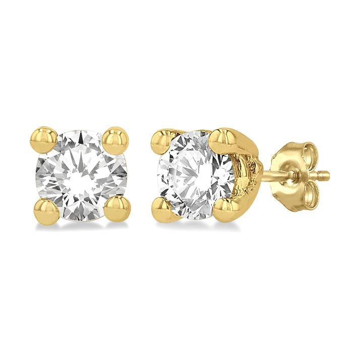 1/10 Ctw Round Cut Diamond Stud Earrings in 14K Yellow Gold
