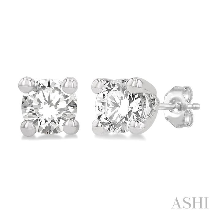 1/10 Ctw Round Cut Diamond Stud Earrings in 14K White Gold
