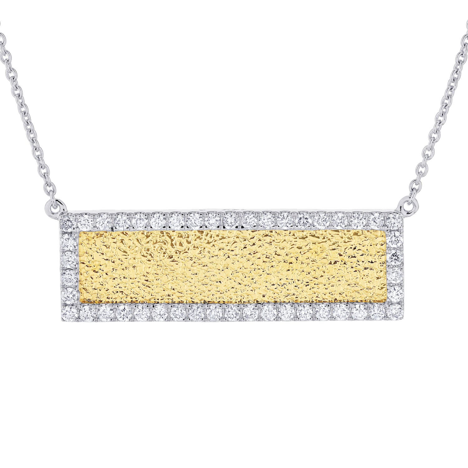Diamond Oblong Hammered Texture Gold Bar Pendant