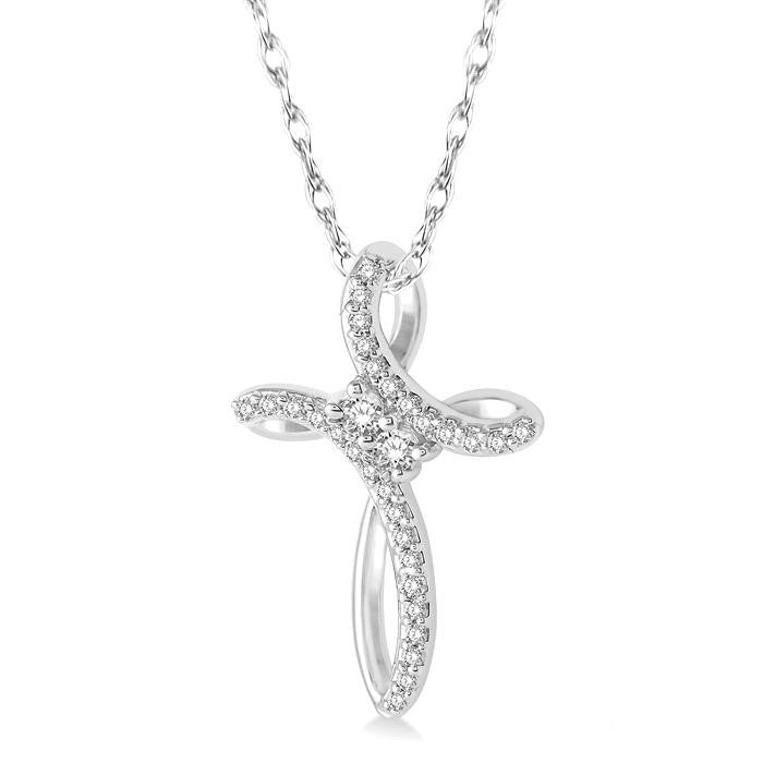 Cross 2 Stone Diamond Fashion Pendant