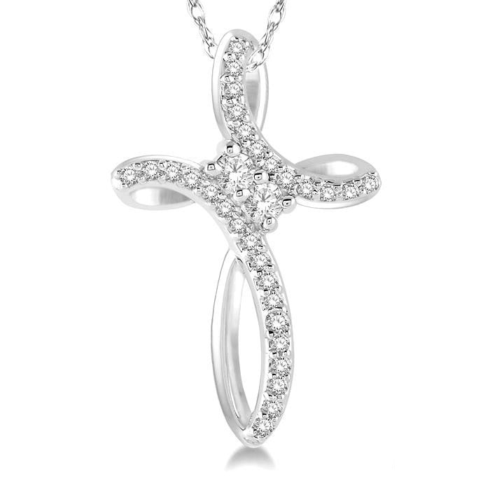 Cross 2 Stone Diamond Fashion Pendant