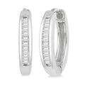 1/10 Ctw Inlay Petite Baguette Diamond Huggie Earrings in 10K White Gold