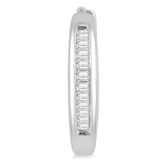 1/10 Ctw Inlay Petite Baguette Diamond Huggie Earrings in 10K White Gold