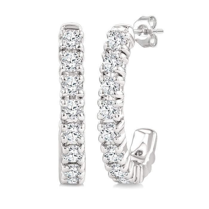1/4 Ctw Petite Round Cut Diamond Fashion Half Hoop Earrings in 10K White Gold