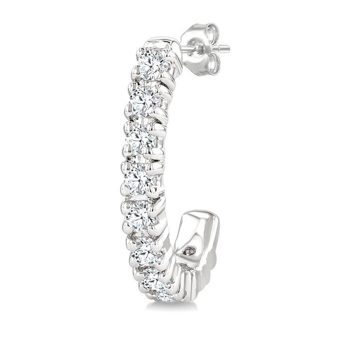 1/4 Ctw Petite Round Cut Diamond Fashion Half Hoop Earrings in 10K White Gold