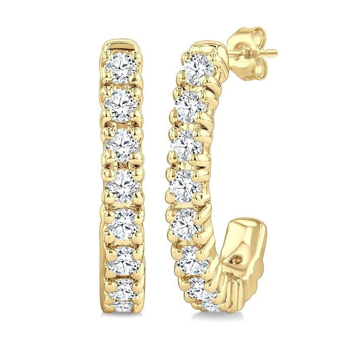 1/4 Ctw Petite Round Cut Diamond Fashion Half Hoop Earrings in 10K Yellow Gold