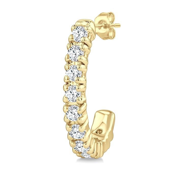 1/4 Ctw Petite Round Cut Diamond Fashion Half Hoop Earrings in 10K Yellow Gold