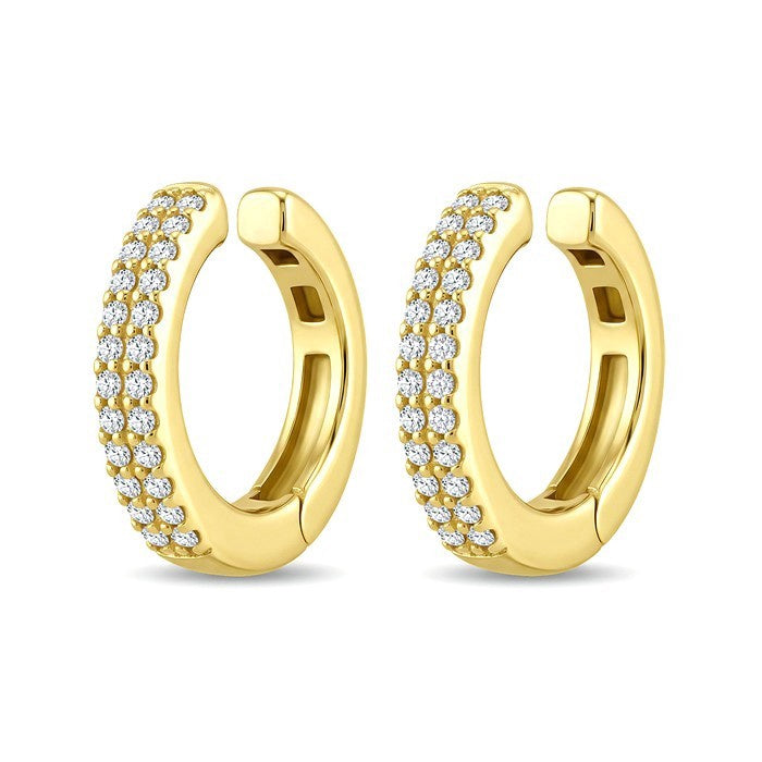 1/6 Ctw Round Cut Diamond Huggie Petite Cuff Earrings in 10K Yellow Gold