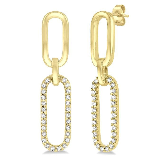 1/6 Ctw Round Cut Diamond Paperclip Earrings in 14K Yellow Gold