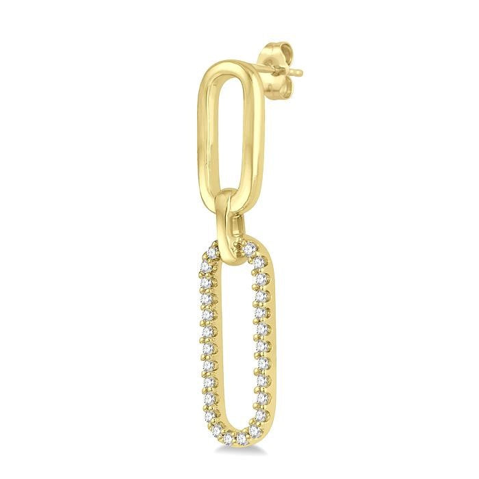 1/6 Ctw Round Cut Diamond Paperclip Earrings in 14K Yellow Gold