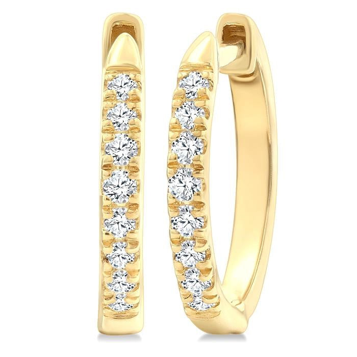1/4 Ctw Round Cut Diamond Huggie Petite Earrings in 10K Yellow Gold