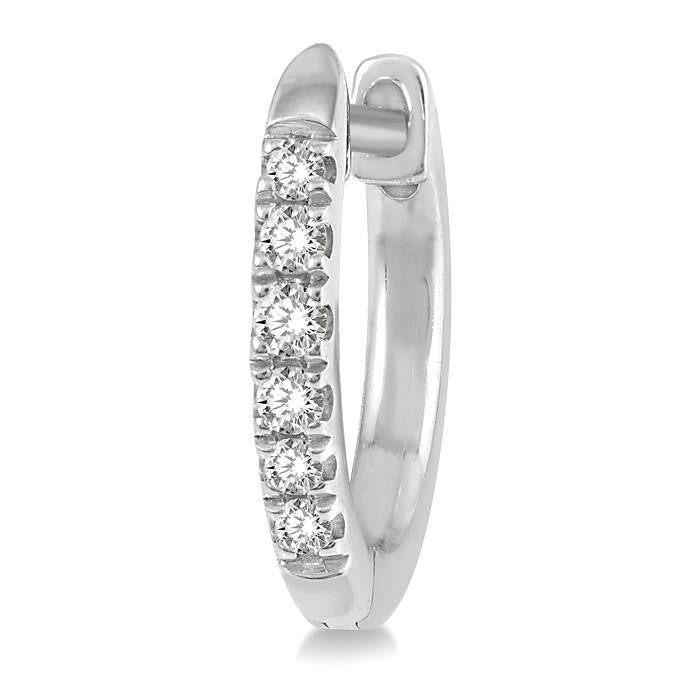 1/8 Ctw Round Cut Diamond Huggie Petite Earrings in 10K White Gold