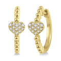 Pave Set Bead Heart Shape Diamond Hoop Earrings