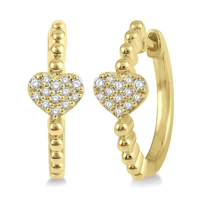 Pave Set Bead Heart Shape Diamond Hoop Earrings